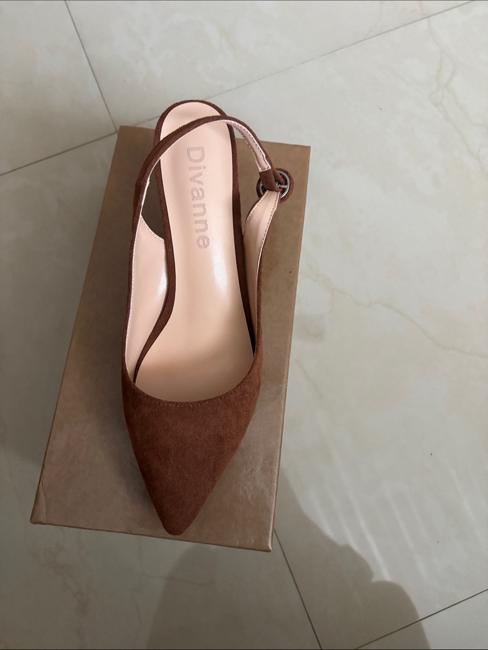 Brown Suede Pointed Slingback Pump